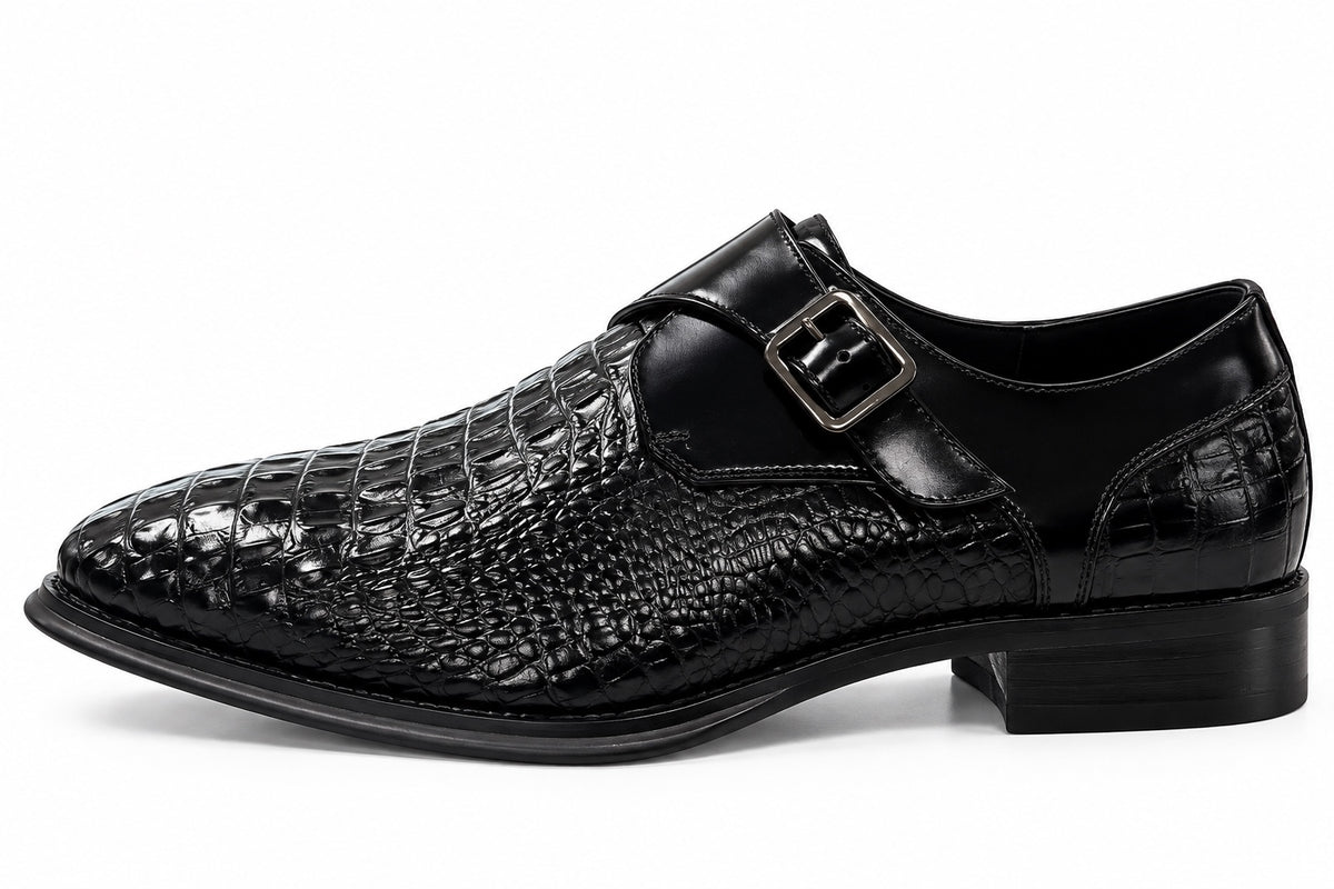 Giovanni black crocodile embossed monk strap dress shoe view 1