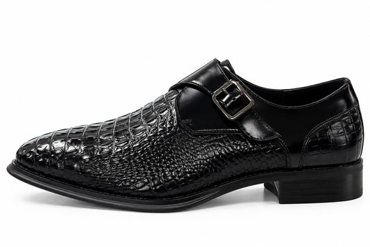 Giovanni black crocodile embossed monk strap dress shoe view 1