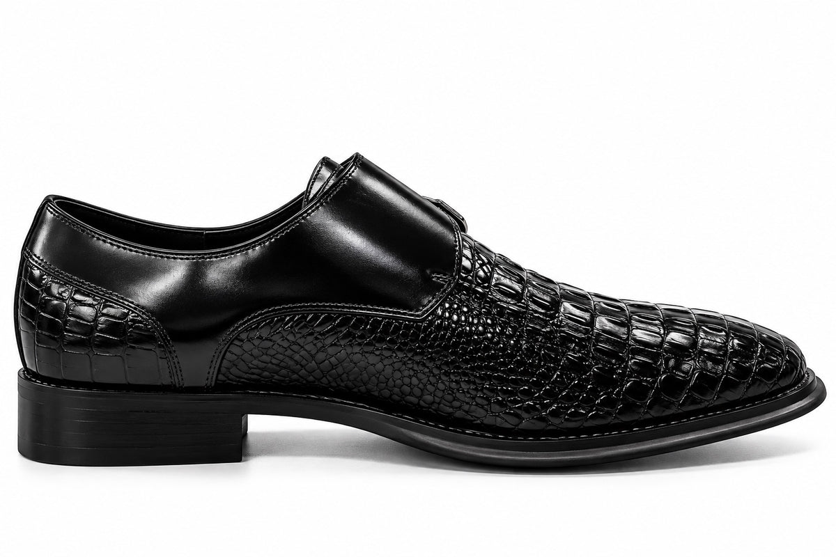 Giovanni black crocodile embossed monk strap dress shoe view 2