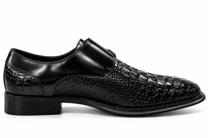 Giovanni black crocodile embossed monk strap dress shoe view 2