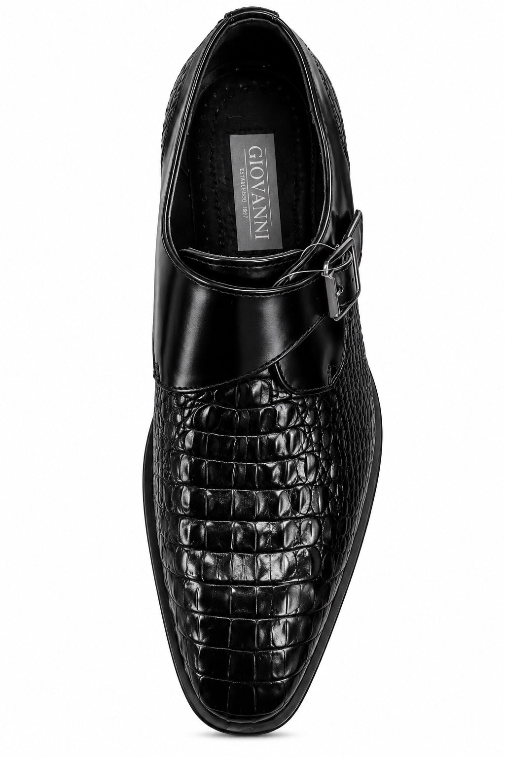 Giovanni black crocodile embossed monk strap dress shoe view 3