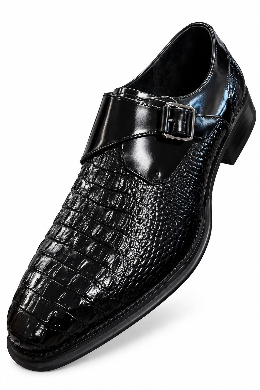 Giovanni black crocodile embossed monk strap dress shoe view 5