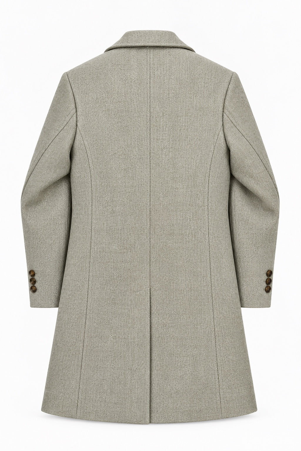 Taupe beige slim fit herringbone overcoat back view