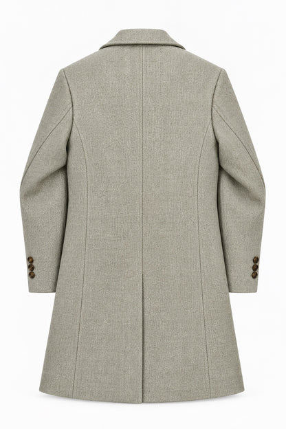 Taupe beige slim fit herringbone overcoat back view